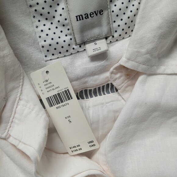 NWT The Bettina Linen Blend Tiered Mini Shirt Dress by Maeve Size S Ivory - Picture 5 of 6